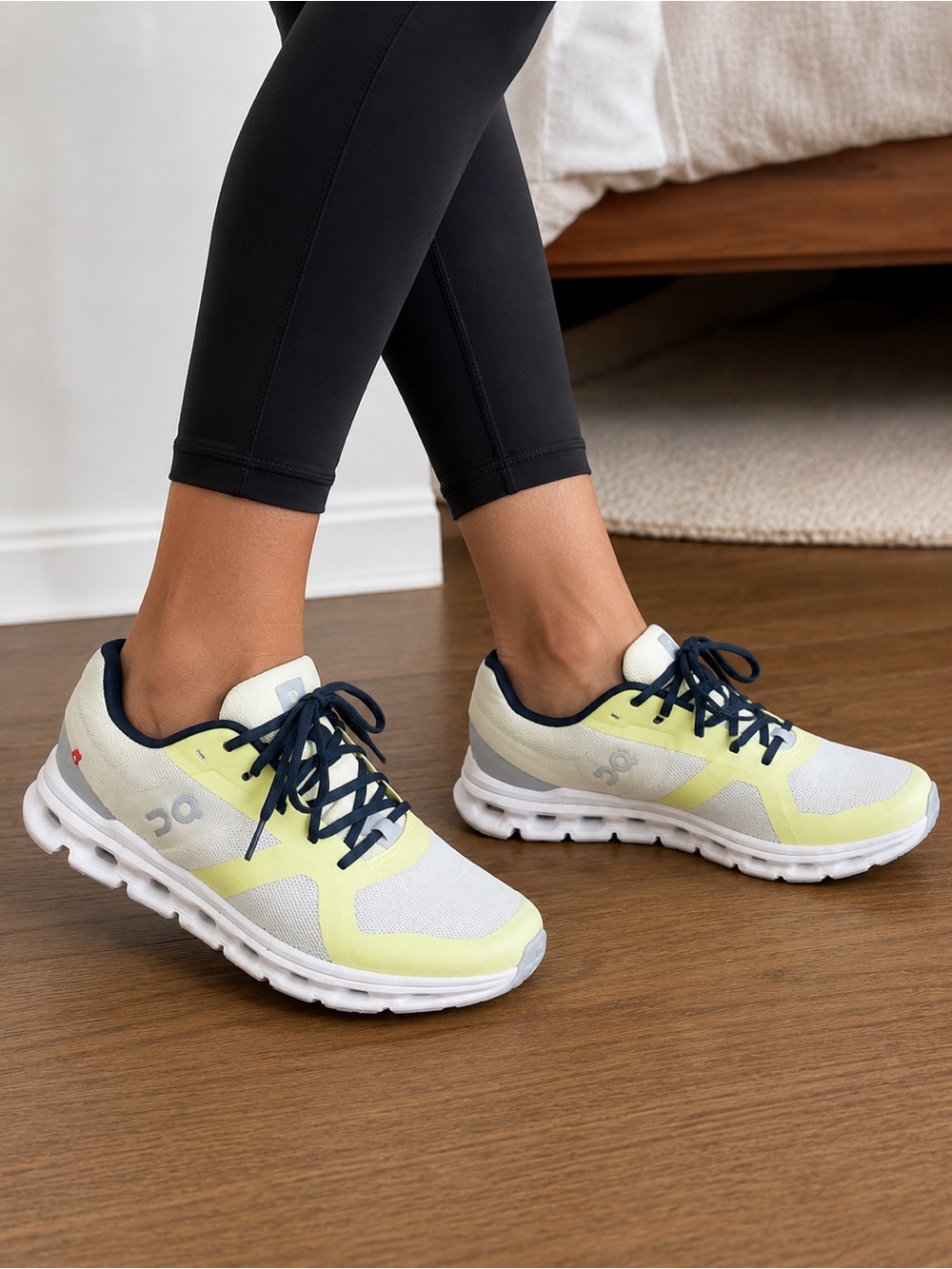 On Lightweight Women's Running Shoes in White and Lime